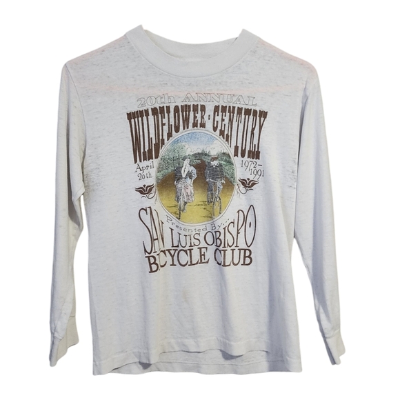 WILDFLOWER CENTURY x VINTAGE 90s Chico bicycle ride event tee long sleeve S - Picture 1 of 9